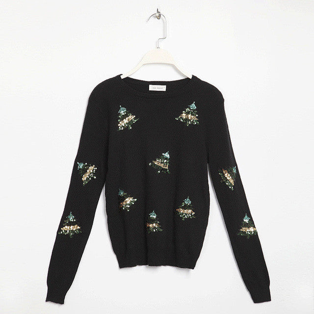 New Fashion Female Pullovers Knitted Long Sleeve O-neck Winter Autumn Sequin Bling Sweaters Hot  72042 GS