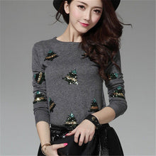 New Fashion Female Pullovers Knitted Long Sleeve O-neck Winter Autumn Sequin Bling Sweaters Hot  72042 GS