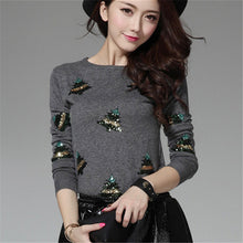 New Fashion Female Pullovers Knitted Long Sleeve O-neck Winter Autumn Sequin Bling Sweaters Hot  72042 GS