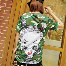 New Fashion Plus Size Short Sleeve T-shirts Female t shirts Cool Sunglasses Girl Print Green tshirt O-neck Women Tops GS
