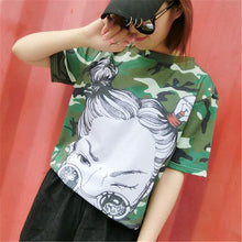 New Fashion Plus Size Short Sleeve T-shirts Female t shirts Cool Sunglasses Girl Print Green tshirt O-neck Women Tops GS