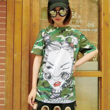 New Fashion Plus Size Short Sleeve T-shirts Female t shirts Cool Sunglasses Girl Print Green tshirt O-neck Women Tops GS