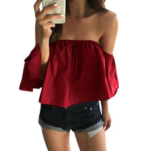 New Fashion Ruffle Slash Neck Women  Off Shoulder Tops Casual Blouses Womens Yellow Red Short Sleeve blusas mujer #23 GS