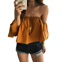 New Fashion Ruffle Slash Neck Women  Off Shoulder Tops Casual Blouses Womens Yellow Red Short Sleeve blusas mujer #23 GS