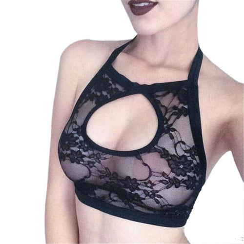 New Fashion Sexy  Halter Neck Lace Hollow Out Bralette Translucent Camisole Bralet Spaghetti Cropped Tops Women #23 GS
