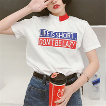 New Fashion Short Sleeve Korean Style T-shirts Harajuku Letter Print T Shirts Plus Size Female Casual Women Tops 72549 GS