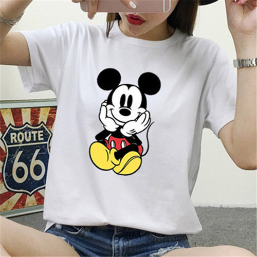 New Fashion Short Sleeve T-shirts Cartoon Mouse Print Female t shirts White tshirt O-neck Women Tops Plus Size GS