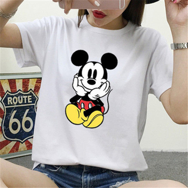 New Fashion Short Sleeve T-shirts Cartoon Mouse Print Female t shirts White tshirt O-neck Women Tops Plus Size GS
