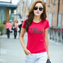 New Fashion Short Sleeve T-shirts Plus Size Female Letter Print T shirts Top O-neck Women European Diamonds t shirt 71411 GS