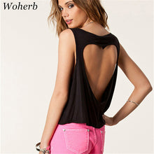 New Fashion Sleeveless Sexy Hollow Out Heart Back Women T-shirts Plus Size Female V-Neck T shirts Crop Top 72693 GS