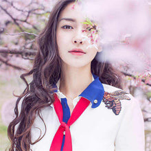 New Fashion Summer Women Embroidery Bee Blouse Long Sleeve Women Turn-down Collar Button Bow Blouse Shirt Women Top 72433 GS