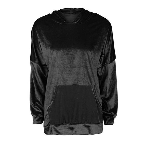 New Fashion Velvet Hooded Tshirt Women Long Sleeve Light Fluff Hooded Pocket Black Red Ladies Tops Women Clothing Camisetas GS