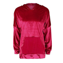 New Fashion Velvet Hooded Tshirt Women Long Sleeve Light Fluff Hooded Pocket Black Red Ladies Tops Women Clothing Camisetas GS
