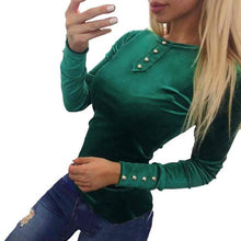 New Fashion Velvet Tops Womens Long Sleeve O Neck Stretch T-Shirt Femme Loose Pullover Tops camisas femininas &03 GS