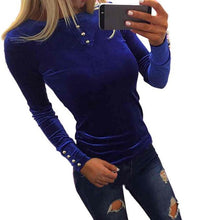 New Fashion Velvet Tops Womens Long Sleeve O Neck Stretch T-Shirt Femme Loose Pullover Tops camisas femininas &03 GS