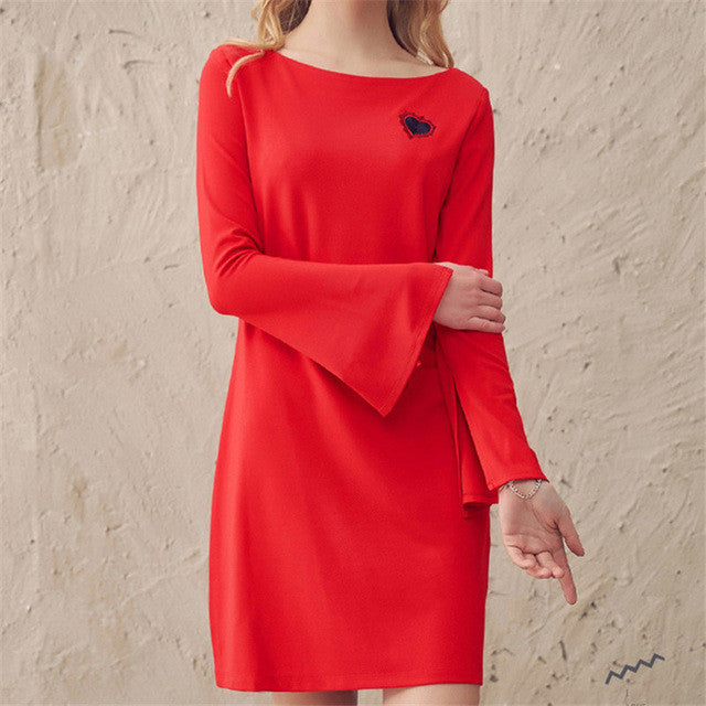 New Fashion Vestidos Plus Size Straight Knee-Length Print Dress Full Flare Sleeve O-neck Women Dresses 72328 GS