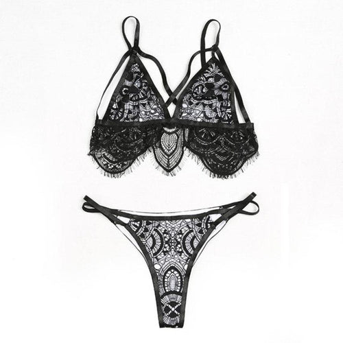 New Fashion Women Floral Lace Bralette Bustier Crop Top + G-String Lace Sheer Triangle Unpadded Crop Top Women #424 GS