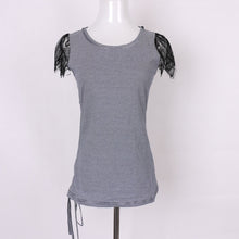 New Fashion Women Lace O-neck Female Top Striped T shirts Short Sleeve S-XL Female Plus Size Russian Tee 72285 GS