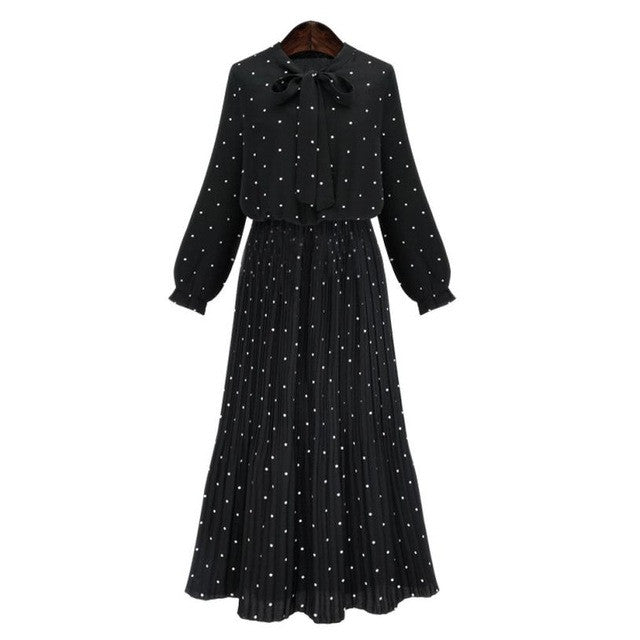 New Fashion Women Long Bohemia Bouffancy Dot A-line Dresses Long Sleeve Ball Prom Gown Dress Women Vestidos Femininos #1215 GS