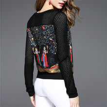 New Fashion Women O-neck Full Sleeve Women t-shirt Comic Character Print T shirts With Diamond Sequins Hollow Out 72070 GS
