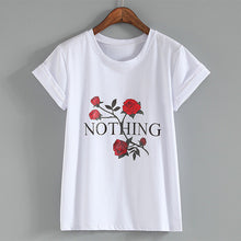 New Fashion Women Summer T shirts Female Nothing Letter Rose Floral Print t-shirt Short Sleeve Plus Size Woman tops 32785 GS