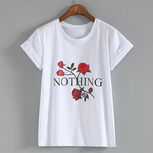 New Fashion Women Summer T shirts Female Nothing Letter Rose Floral Print t-shirt Short Sleeve Plus Size Woman tops 32785 GS