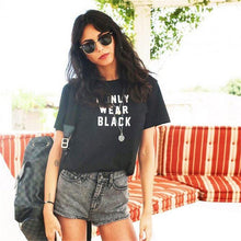 New Fashion Women Summer XS-3XL T shirts Female Letter Print Black t-shirt Short Sleeve Plus Size Woman tops 72552 GS