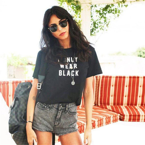 New Fashion Women Summer XS-3XL T shirts Female Letter Print Black t-shirt Short Sleeve Plus Size Woman tops 72552 GS