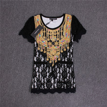 New Fashion Women T shirts Lace O-neck Female Top Short Sleeve S-XL Female Plus Size Russian Bling Tee 72284 GS