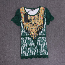 New Fashion Women T shirts Lace O-neck Female Top Short Sleeve S-XL Female Plus Size Russian Bling Tee 72284 GS