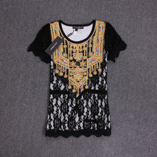 New Fashion Women T shirts Lace O-neck Female Top Short Sleeve S-XL Female Plus Size Russian Bling Tee 72284 GS