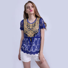 New Fashion Women T shirts Lace O-neck Female Top Short Sleeve S-XL Female Plus Size Russian Bling Tee 72284 GS