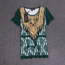 New Fashion Women T shirts Lace O-neck Female Top Short Sleeve S-XL Female Plus Size Russian Bling Tee 72284 GS