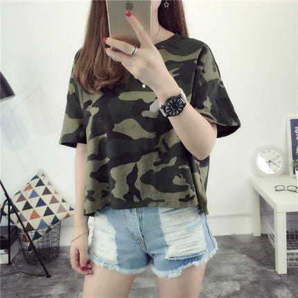New Fashion Women clothing T shirts Camouflage Tee Letter T-shirt Women Top Short Sleeve Female tops 72435 GS
