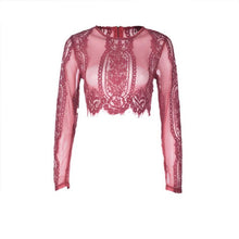 New Lace See-through Tops Ladies Shirt Women Top Black Red  O Neck Long Sleeve Short Sexy Zipper Womens Blouses #63 GS