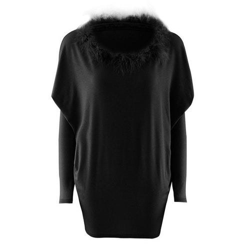 New Long Style Womens T-shirts Long Sleeve Fur Collar Batwing Sleeve Loose  Basic Ladies Tops Tee Shirt Femme #1207 GS