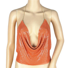 New Sexy Crop Top Women V-neck Halter Backless Chain Sequined Sleeveless Tank Tops For Women Vest Camisole Ladies 7Colors GS