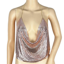 New Sexy Crop Top Women V-neck Halter Backless Chain Sequined Sleeveless Tank Tops For Women Vest Camisole Ladies 7Colors GS