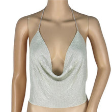 New Sexy Crop Top Women V-neck Halter Backless Chain Sequined Sleeveless Tank Tops For Women Vest Camisole Ladies 7Colors GS