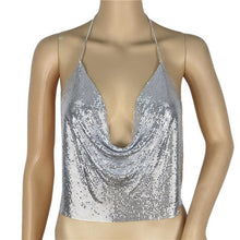 New Sexy Crop Top Women V-neck Halter Backless Chain Sequined Sleeveless Tank Tops For Women Vest Camisole Ladies 7Colors GS