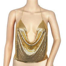 New Sexy Crop Top Women V-neck Halter Backless Chain Sequined Sleeveless Tank Tops For Women Vest Camisole Ladies 7Colors GS