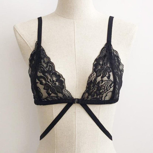New Sexy Women Lace Crochet Bustier Bra  Bralette Crop Top Floral Hollow Out Cami Unpadded Cropped Black/White #23 GS