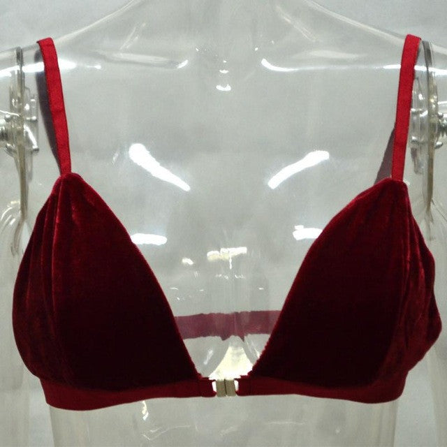 New Sexy Women Velvet Crop Top Red Blue Backless Camisole Vest Bandage Ultrathin Triangle Bralette Cropped Beachwear #1210 GS