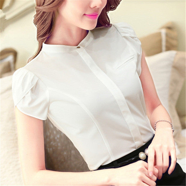 New Shirt Fashion Casual Female Short Sleeve Women Blouse Stand Collar Plus Size Tops 71609 GS