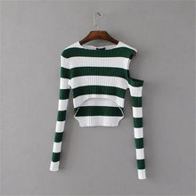 New Spring Pullover Women Fashion Hollow Out Striped Slim Sweater Full Sleeve O-neck Short Knitting Woman Sexy Sweaters GS