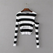 New Spring Pullover Women Fashion Hollow Out Striped Slim Sweater Full Sleeve O-neck Short Knitting Woman Sexy Sweaters GS