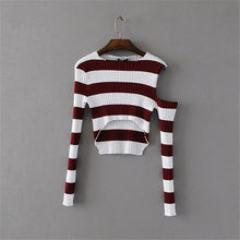New Spring Pullover Women Fashion Hollow Out Striped Slim Sweater Full Sleeve O-neck Short Knitting Woman Sexy Sweaters GS