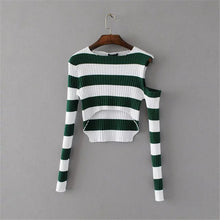 New Spring Pullover Women Fashion Hollow Out Striped Slim Sweater Full Sleeve O-neck Short Knitting Woman Sexy Sweaters GS