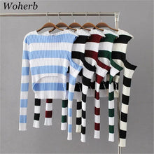 New Spring Pullover Women Fashion Hollow Out Striped Slim Sweater Full Sleeve O-neck Short Knitting Woman Sexy Sweaters GS