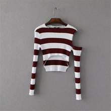 New Spring Pullover Women Fashion Hollow Out Striped Slim Sweater Full Sleeve O-neck Short Knitting Woman Sexy Sweaters GS